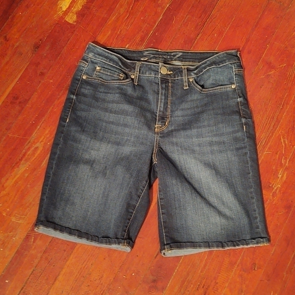 Seven7 Sunset Bermuda Long Length Dark Wash Denim Shorts Sz 14